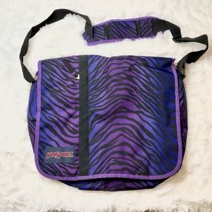 Jansport elefunk purple zebra messenger bag